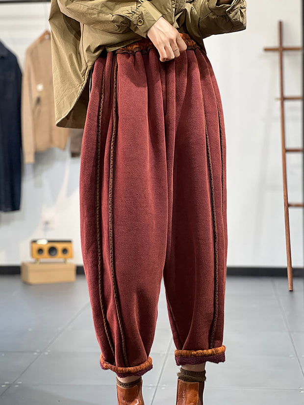 Retro elastische Taille dicke einfarbige lose Hose