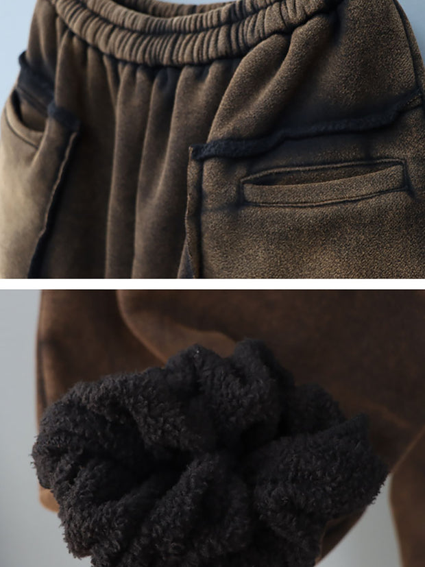 Big Pocket Solid Elastic Waist Casual Loose Pants