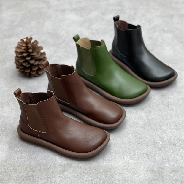 Women Autumn Genuine Leather Flat Casual Martin Boots