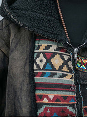 Vintage Worn Denim Patchwork Thick Hooded Coat