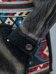 Vintage Worn Denim Patchwork Thick Hooded Coat