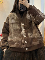 Damen-Jacke mit Karomuster, Knopfleiste und V-Ausschnitt