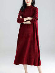 Women Winter Knitted Half-high Collar Loose Dress
