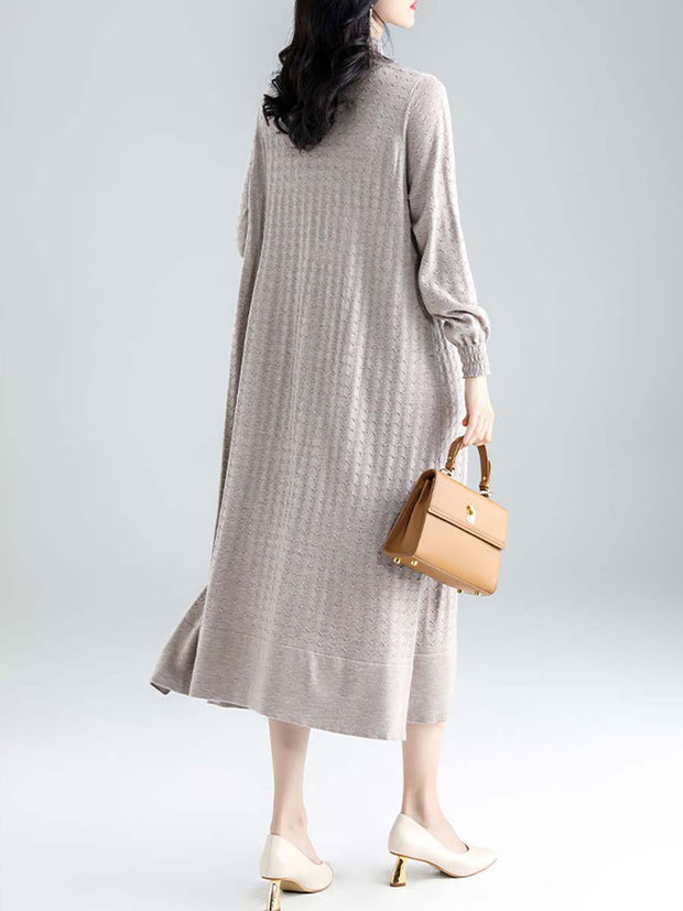 Women Winter Knitted Half-high Collar Loose Dress