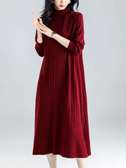 Women Winter Knitted Half-high Collar Loose Dress