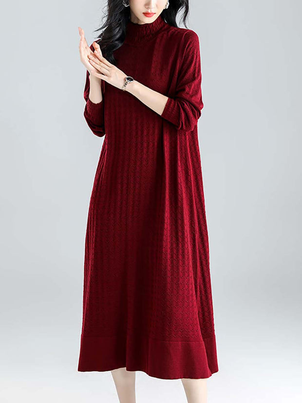 Women Winter Knitted Half-high Collar Loose Dress