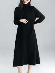 Women Winter Knitted Half-high Collar Loose Dress