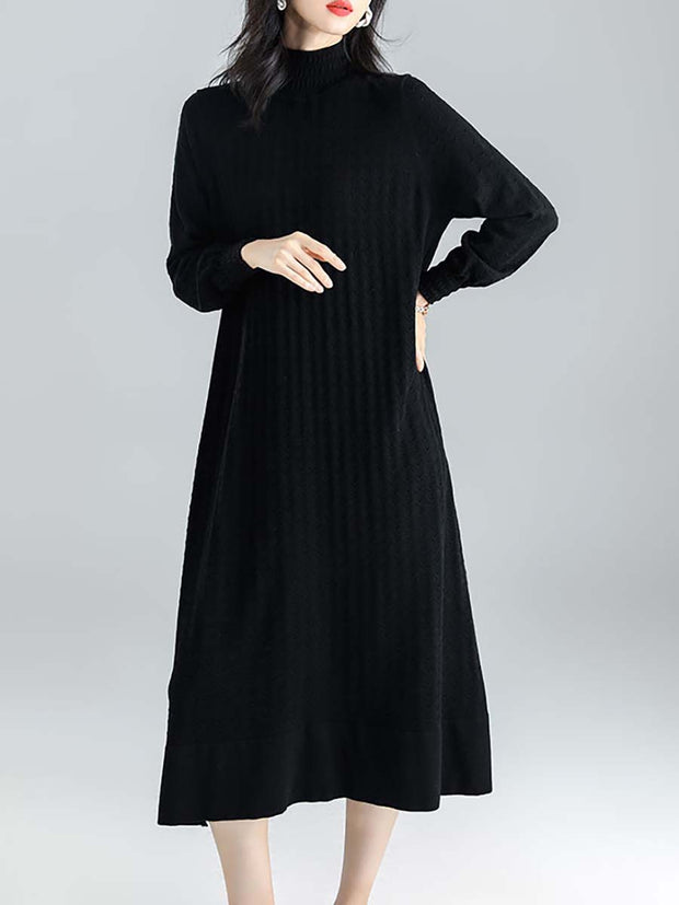 Women Winter Knitted Half-high Collar Loose Dress
