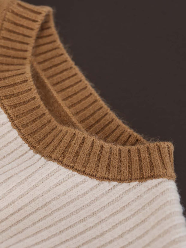 Women Winter Artsy Knitted Patchwork Loose Warm Sweater