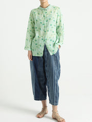 Spring Ramie Prints Long Sleeve Women Loose Shirt