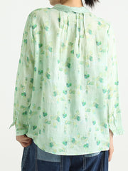Spring Ramie Prints Long Sleeve Women Loose Shirt