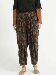 Florale Leinenhose mit lockerer elastischer Taille für Damen