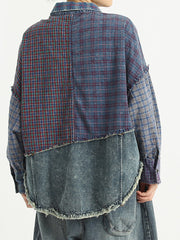 Patchwork Women Turndown Collar Denim Spring Shirt