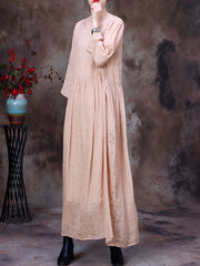 Women Spring Casual Fold Solid Pink Loose Dress
