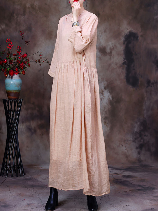 Women Spring Casual Fold Solid Pink Loose Dress