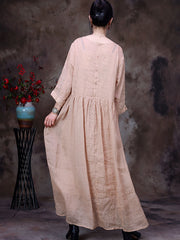 Women Spring Casual Fold Solid Pink Loose Dress