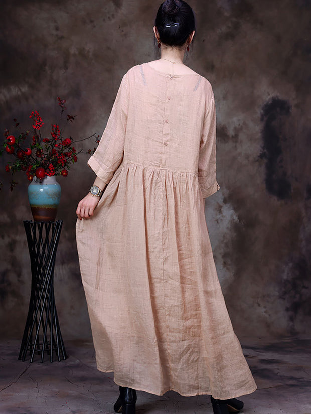Women Spring Casual Fold Solid Pink Loose Dress