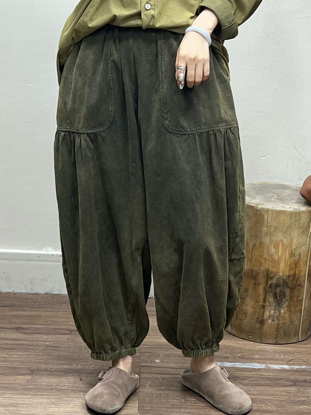 Damen Frühling Artsy Loose Solid Pocket Harem Hose