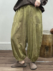 Damen Frühling Artsy Loose Solid Pocket Harem Hose