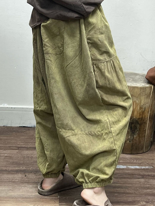 Damen Frühling Artsy Loose Solid Pocket Harem Hose