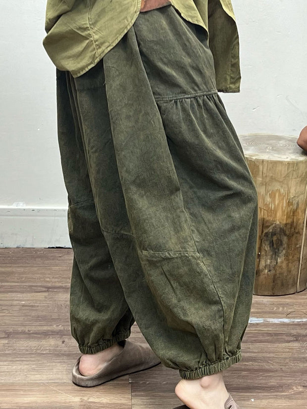 Damen Frühling Artsy Loose Solid Pocket Harem Hose