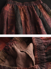 Women Spring Retro Floral Pocket Elastic Waist Loose Skirt