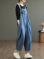 Women Artsy Spring Pocket Loose Denim Jumpsuit
