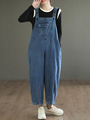 Women Artsy Spring Pocket Loose Denim Jumpsuit