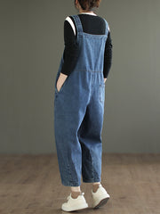 Women Artsy Spring Pocket Loose Denim Jumpsuit