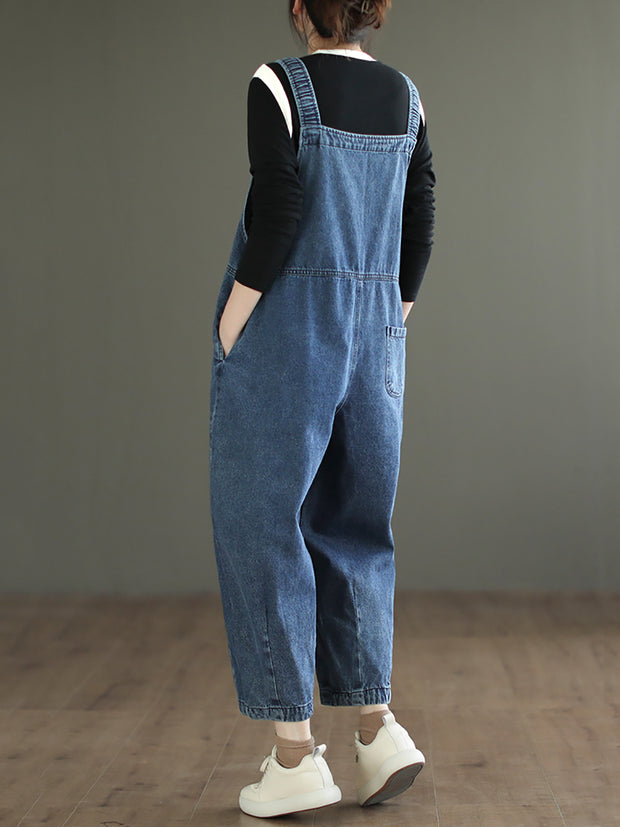 Women Artsy Spring Pocket Loose Denim Jumpsuit