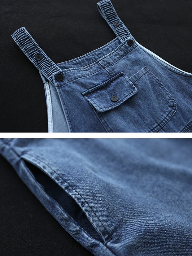Women Artsy Spring Pocket Loose Denim Jumpsuit