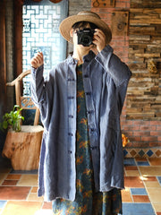 Women Vintage Spring Spliced Frog Burrs Loose Cotton Robe