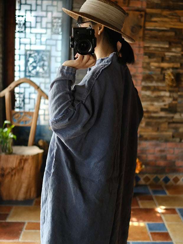 Women Vintage Spring Spliced Frog Burrs Loose Cotton Robe