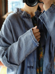 Women Vintage Spring Spliced Frog Burrs Loose Cotton Robe