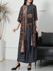Women Vintage Plant Irregular Spliced Suit