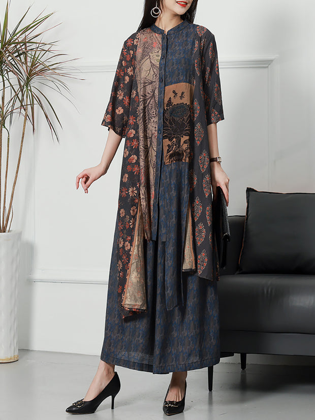 Women Vintage Plant Irregular Spliced Suit