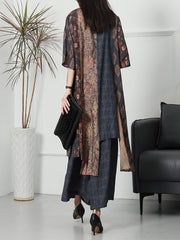Women Vintage Plant Irregular Spliced Suit