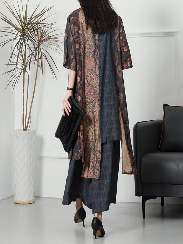 Women Vintage Plant Irregular Spliced Suit