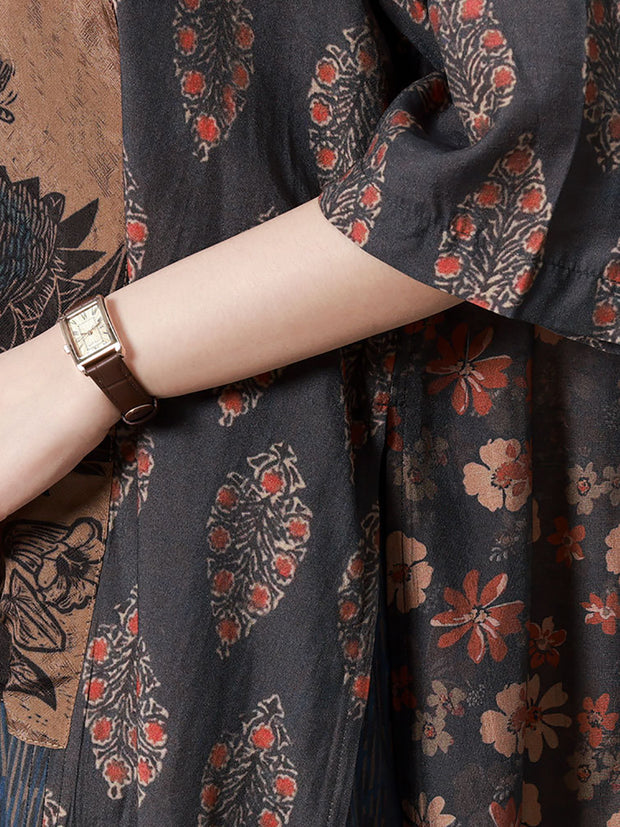 Women Vintage Plant Irregular Spliced Suit