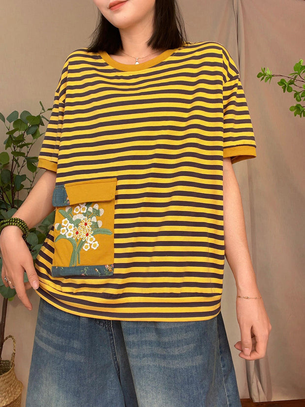 Lässiges Sommer-Hemd mit Streifen und aufgesetzten Taschen für Damen