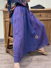 Women Vintage Stripe Spliced Patch Loose Skirt