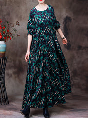 Women Vintage Irregular Plaid Large Hemline Long Dress