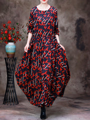 Women Vintage Irregular Plaid Large Hemline Long Dress