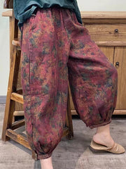 Knöchellange lockere Haremshose für Damen im Vintage-Stil mit Blumenmuster