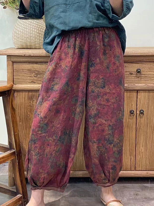 Women Vintage Floral Ankle-Length Loose Harem Pants