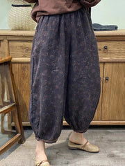 Knöchellange lockere Haremshose für Damen im Vintage-Stil mit Blumenmuster