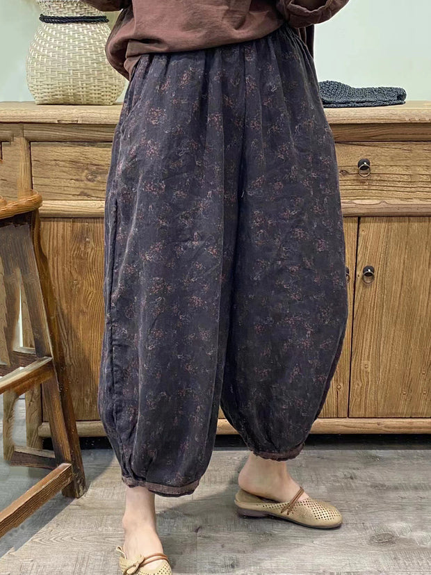 Knöchellange lockere Haremshose für Damen im Vintage-Stil mit Blumenmuster
