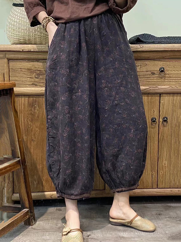 Knöchellange lockere Haremshose für Damen im Vintage-Stil mit Blumenmuster