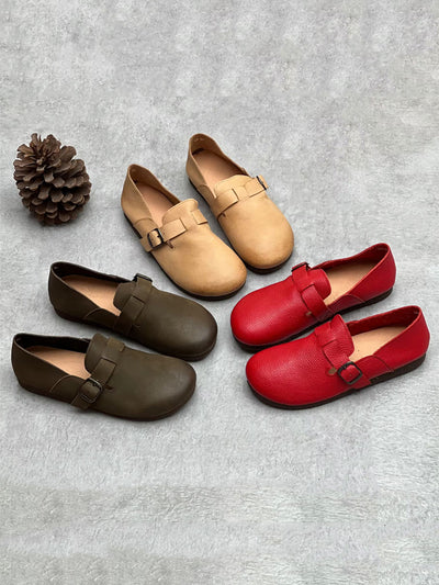 Women Genuine Leather Solid Casual Soft Flat Shoes