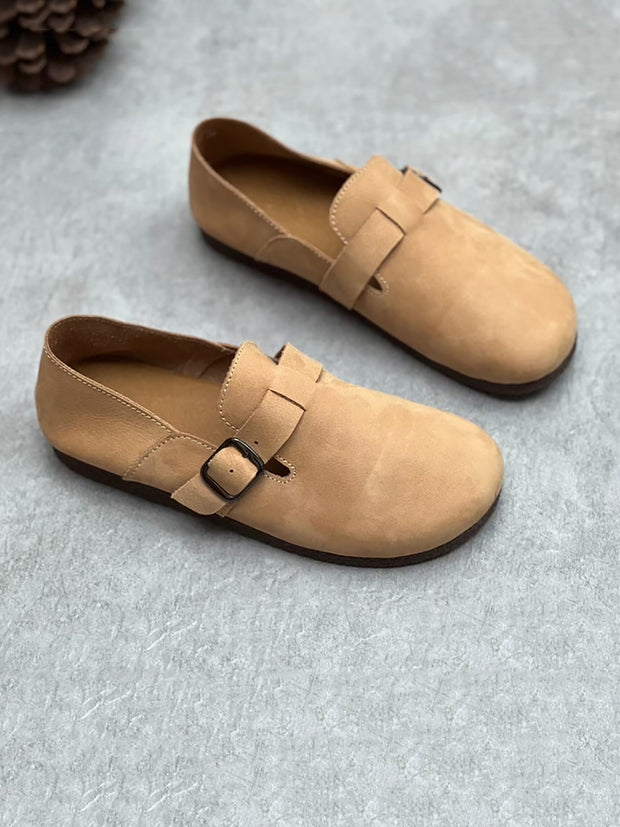 Women Genuine Leather Solid Casual Soft Flat Shoes